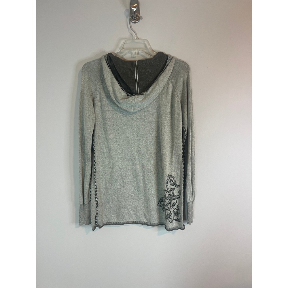 Sanctuary Organic Cotton Sweater Hoodie Grey Long Sleeve Floral Graphic S - Picture 2 of 6